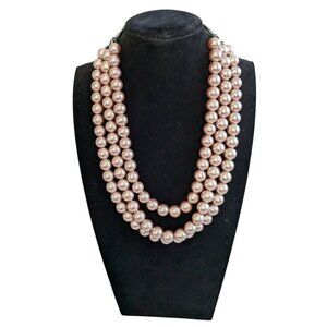 Vintage-Style Triple-Strand Faux Pearl Necklace with Adjustable Chain 16 Inches